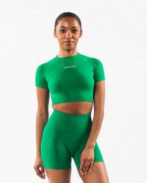 Camisa Manga Corta Alphalete Amplify SS Crop Mujer Turquesa Verdes | Mexico-285174