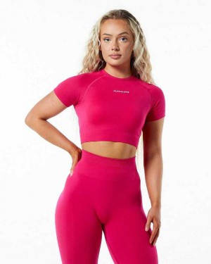 Camisa Manga Corta Alphalete Amplify SS Crop Mujer Rosas | Mexico-537486