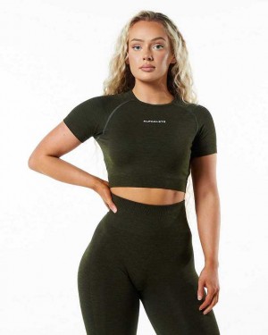 Camisa Manga Corta Alphalete Amplify SS Crop Mujer Verdes | Mexico-983072