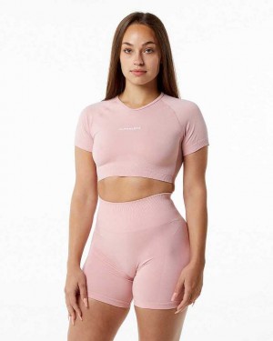 Camisa Manga Corta Alphalete Amplify V-Neck Crop Mujer Rosas | Mexico-976450