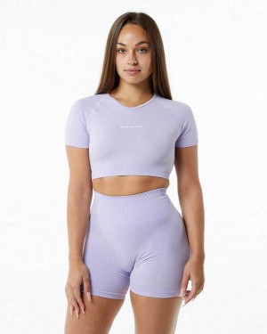 Camisa Manga Corta Alphalete Amplify V-Neck Crop Mujer Morados | Mexico-907132