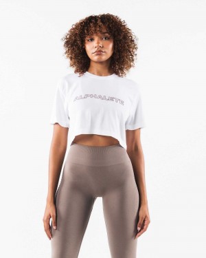 Camisa Manga Corta Alphalete Core Airtech SS Crop Mujer Blancos | Mexico-023417