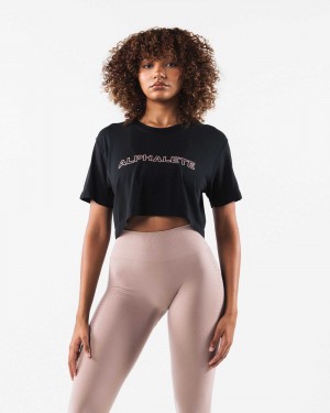 Camisa Manga Corta Alphalete Core Airtech SS Crop Mujer Negros | Mexico-569021