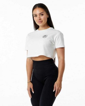 Camisa Manga Corta Alphalete Dynasty Crop Mujer Blancos | Mexico-124936