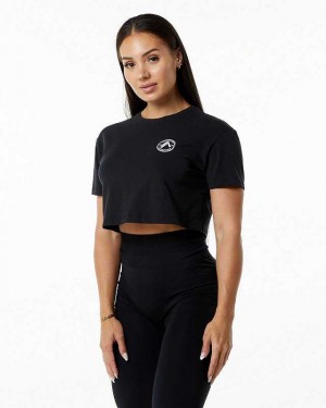 Camisa Manga Corta Alphalete Dynasty Crop Mujer Negros | Mexico-936580