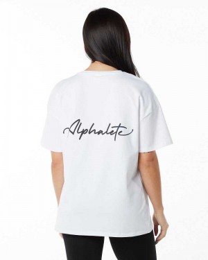 Camisa Manga Corta Alphalete Signature Oversized Mujer Negros | Mexico-463702