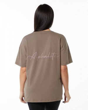 Camisa Manga Corta Alphalete Signature Oversized Mujer Marrom | Mexico-680194