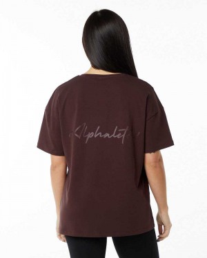 Camisa Manga Corta Alphalete Signature Oversized Mujer Rojos | Mexico-156879