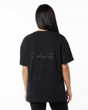 Camisa Manga Corta Alphalete Signature Oversized Mujer Negros | Mexico-912840