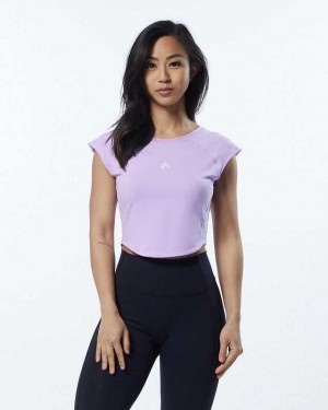 Camisa Manga Corta Alphalete Velocity Crop Mujer Morados | Mexico-382796