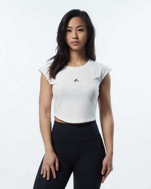 Camisa Manga Corta Alphalete Velocity Crop Mujer Blancos | Mexico-423856