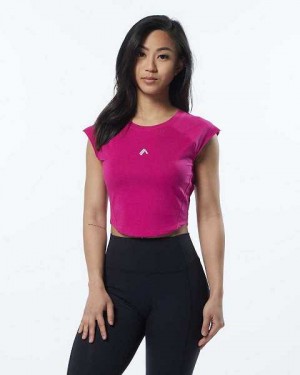 Camisa Manga Corta Alphalete Velocity Crop Mujer Rosas | Mexico-467012