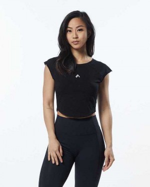 Camisa Manga Corta Alphalete Velocity Crop Mujer Negros | Mexico-805749