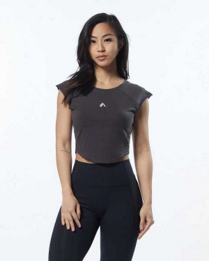 Camisa Manga Corta Alphalete Velocity Crop Mujer Grises | Mexico-028379