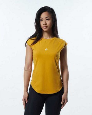 Camisa Manga Corta Alphalete Velocity Mujer Amarillos | Mexico-893256