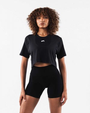 Camisa Manga Corta Alphalete Wolf Head Airtech SS Crop Mujer Negros | Mexico-762580