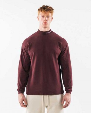 Camisa Manga Larga Alphalete Brushed Core Mock Neck LS Hombre Rojos | Mexico-729038