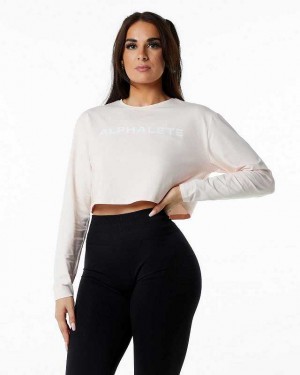 Camisa Manga Larga Alphalete Core LS Crop Mujer Rosas | Mexico-578624