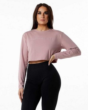 Camisa Manga Larga Alphalete Core LS Crop Mujer Rosas | Mexico-950741