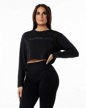 Camisa Manga Larga Alphalete Core LS Crop Mujer Negros | Mexico-164975