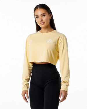 Camisa Manga Larga Alphalete Dynasty LS Crop Mujer Amarillos | Mexico-079164