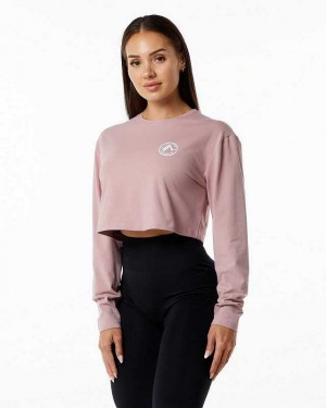 Camisa Manga Larga Alphalete Dynasty LS Crop Mujer Rosas | Mexico-954361