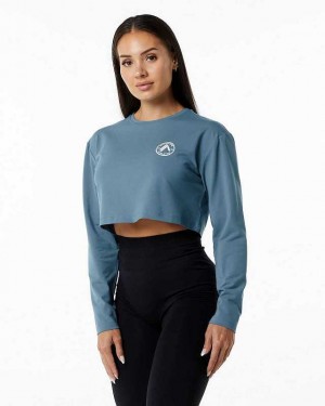 Camisa Manga Larga Alphalete Dynasty LS Crop Mujer Azules | Mexico-960812