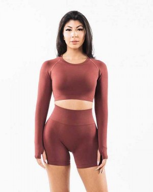 Camisa Manga Larga Alphalete Stratus LS Crop Mujer Rojos | Mexico-107962