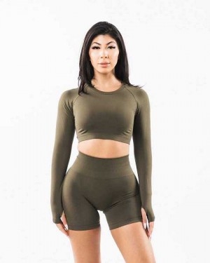 Camisa Manga Larga Alphalete Stratus LS Crop Mujer Verdes | Mexico-092456