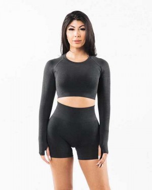 Camisa Manga Larga Alphalete Stratus LS Crop Mujer Grises | Mexico-023495