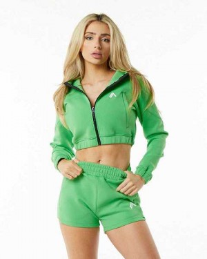 Chamarras Alphalete ELMTS Full-Zip Crop Mujer Verdes | Mexico-183425