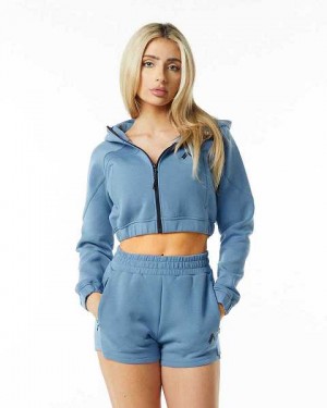 Chamarras Alphalete ELMTS Full-Zip Crop Mujer Azules | Mexico-506471