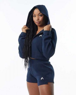 Chamarras Alphalete ELMTS Full-Zip Crop Mujer Azules | Mexico-874619