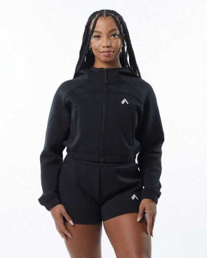 Chamarras Alphalete ELMTS Full-Zip Crop Mujer Negros | Mexico-306514