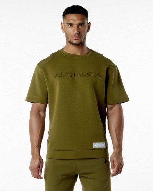 Pullover Alphalete ELMTS Half Sleeve Hombre Verdes | Mexico-173026