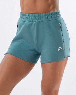 Short Alphalete ELMTS Atléticos 3.5" Mujer Turquesa | Mexico-784269