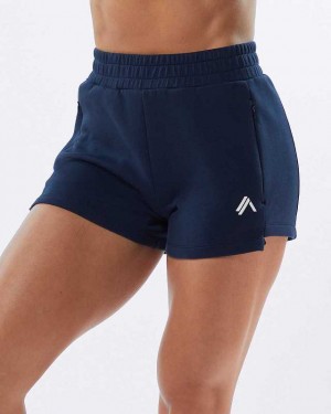 Short Alphalete ELMTS Atléticos 3.5" Mujer Azul Marino | Mexico-731259