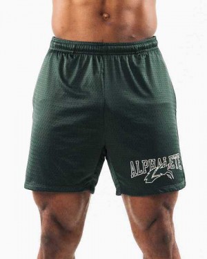 Short Alphalete Wolf Head Mesh 6" Hombre Verdes Oscuro | Mexico-287340