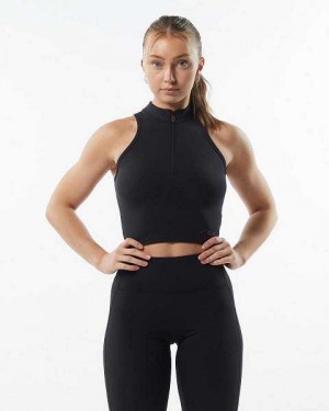 Tank Top Alphalete Pulse Zip Mujer Negros | Mexico-182674