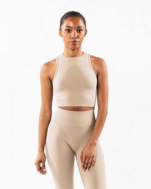 Tank Top Alphalete Stratus Crop Mujer Marrom | Mexico-895341