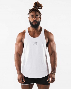 Tank Top Alphalete Wolf Head Raw Cut Hombre Blancos | Mexico-768130