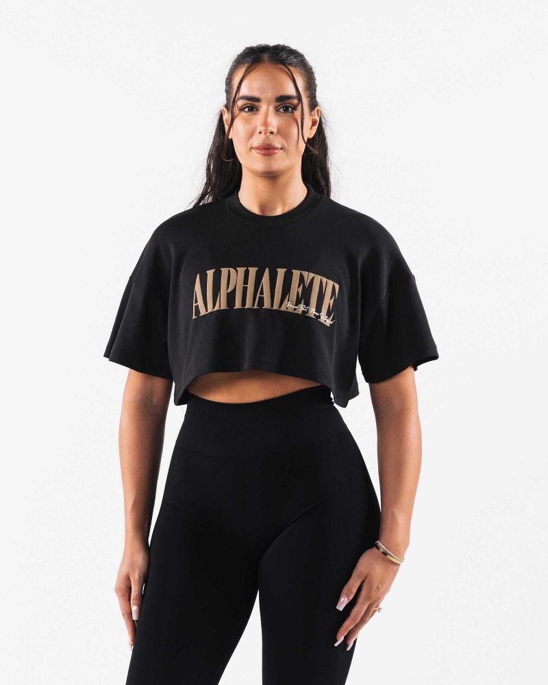 Camisa Manga Corta Alphalete Republic Crop Mujer Negros | Mexico-268079