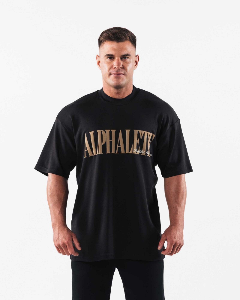 Camisa Manga Corta Alphalete Republic Hombre Negros | Mexico-291568