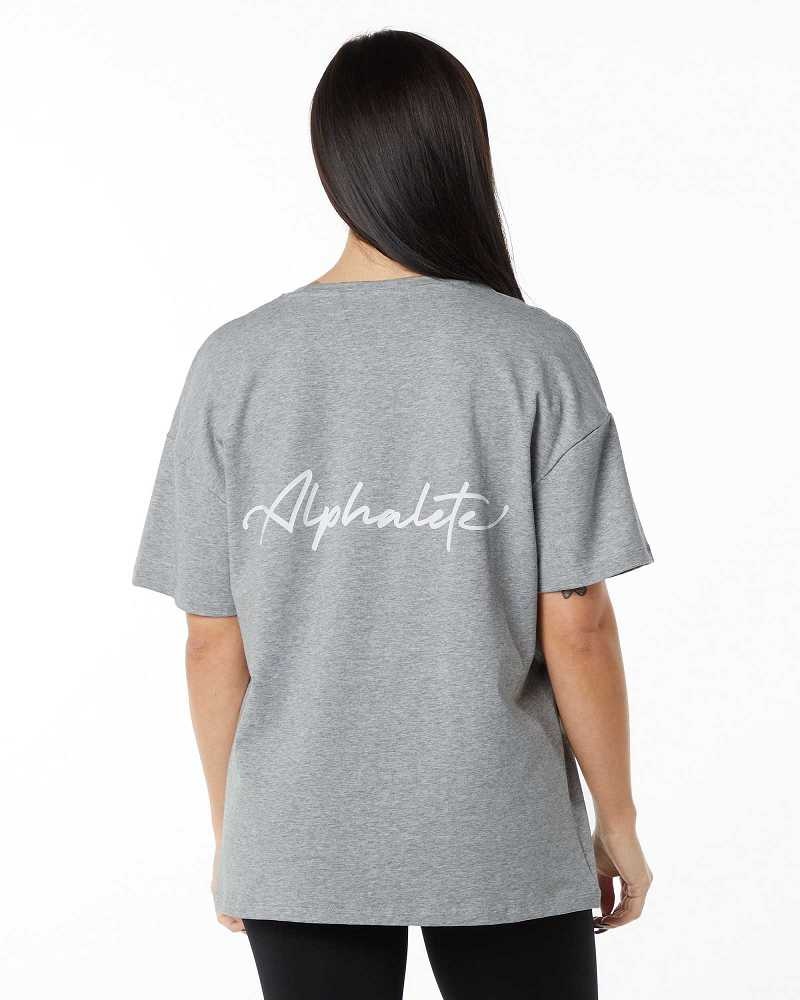 Camisa Manga Corta Alphalete Signature Oversized Mujer Grises | Mexico-428619