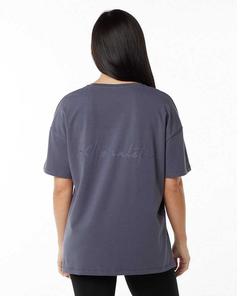 Camisa Manga Corta Alphalete Signature Oversized Mujer Morados | Mexico-179534