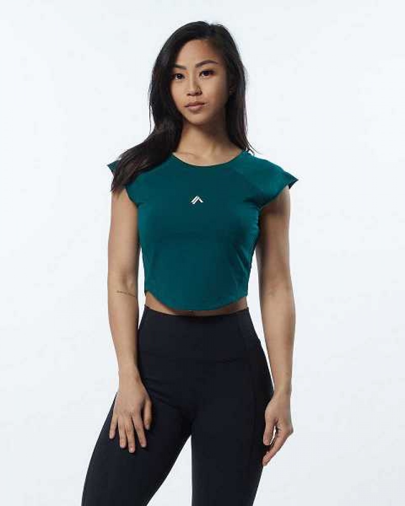 Camisa Manga Corta Alphalete Velocity Crop Mujer Azules | Mexico-925470