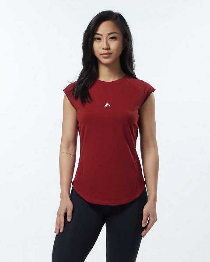 Camisa Manga Corta Alphalete Velocity Mujer Rojos | Mexico-245760