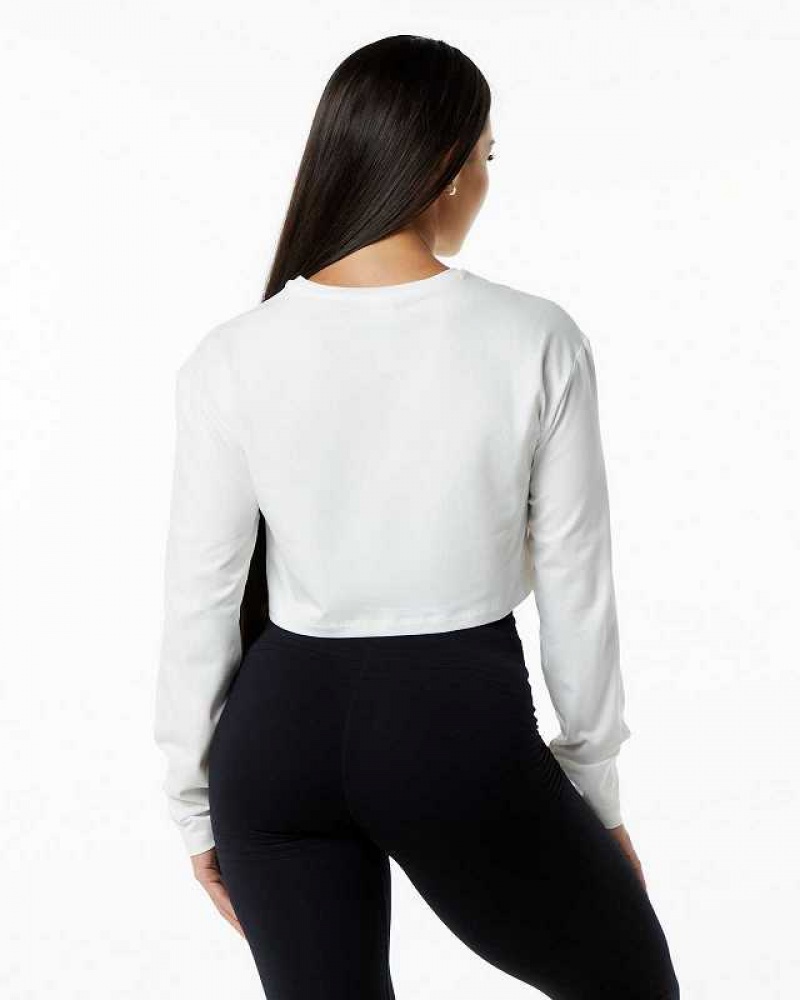 Camisa Manga Larga Alphalete Dynasty LS Crop Mujer Blancos | Mexico-845362