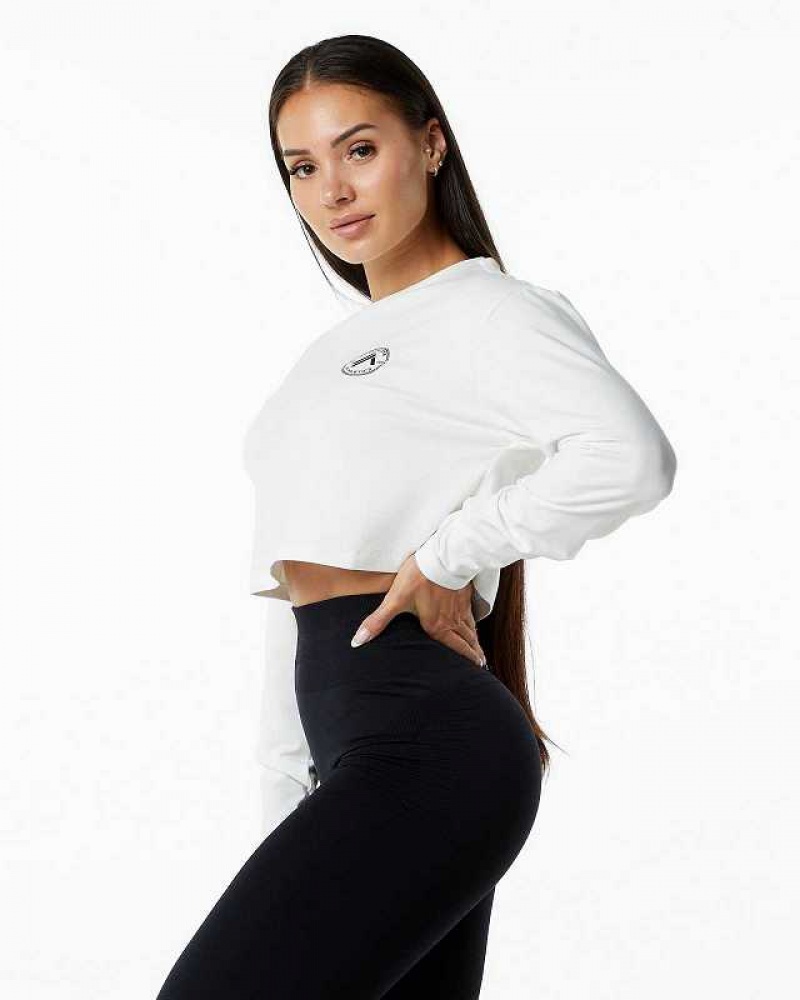 Camisa Manga Larga Alphalete Dynasty LS Crop Mujer Blancos | Mexico-845362