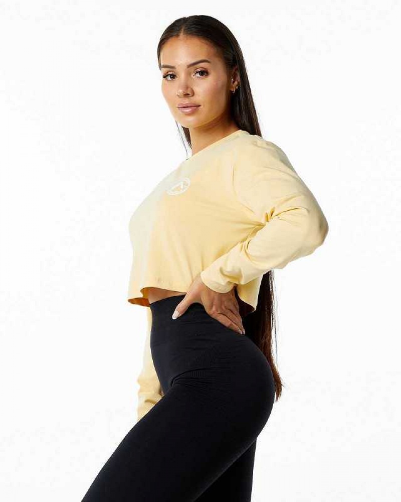 Camisa Manga Larga Alphalete Dynasty LS Crop Mujer Amarillos | Mexico-079164